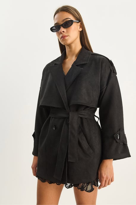 Oversized Faux Suede Trenchcoat - Image 2