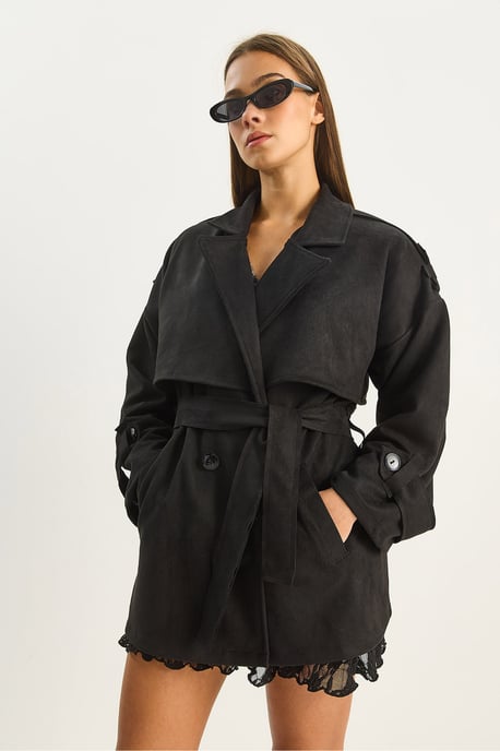 Oversized Faux Suede Trenchcoat - Image 3