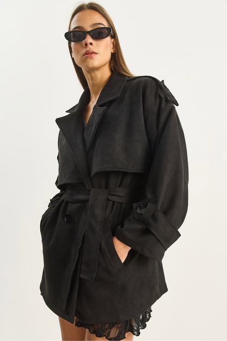 Oversized Faux Suede Trenchcoat - Image 4