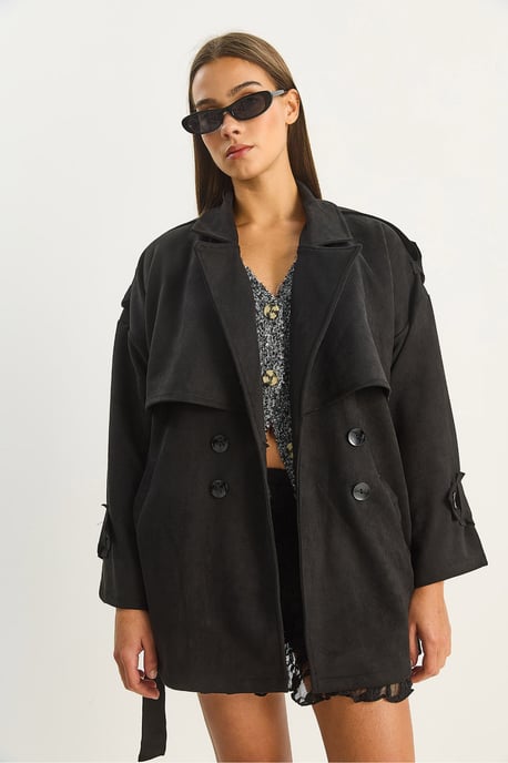 Oversized Faux Suede Trenchcoat - Image 6