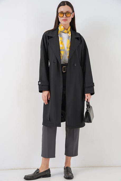 Gebelte Lange Trenchcoat met Jassenkraag - Image 2