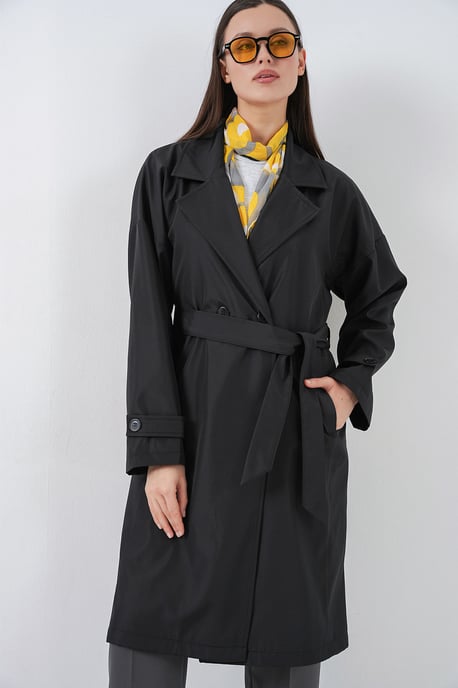 Gebelte Lange Trenchcoat met Jassenkraag - Image 3