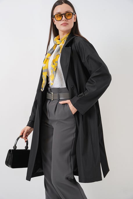 Gebelte Lange Trenchcoat met Jassenkraag - Image 5