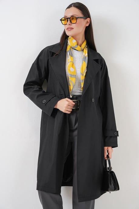 Gebelte Lange Trenchcoat met Jassenkraag - Image 6