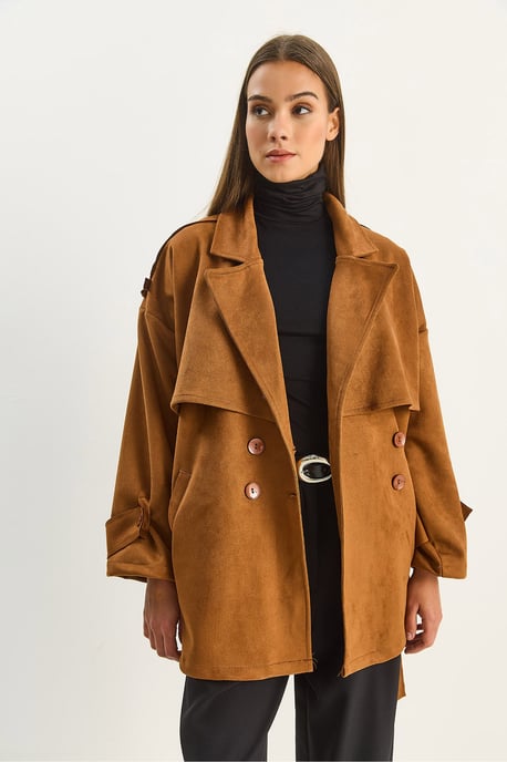 Oversized Faux Suede Trenchcoat - Image 3