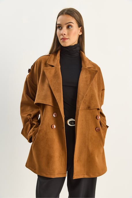 Oversized Faux Suede Trenchcoat - Image 4