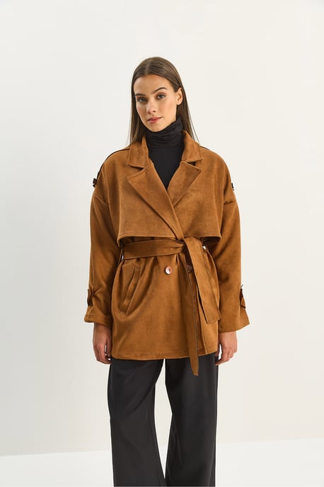 Oversized Faux Suede Trenchcoat - Image 5