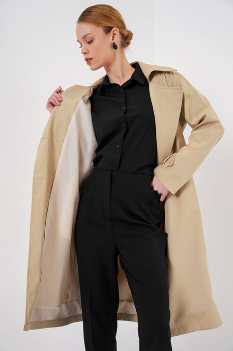 Dubbelbreasted Lange Trenchcoat - Image 3