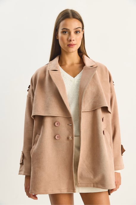 Oversized Faux Suede Trenchcoat - Image 2
