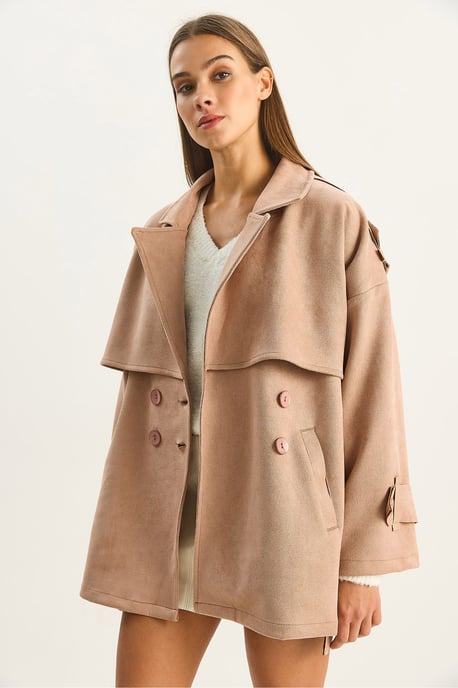 Oversized Faux Suede Trenchcoat - Image 3