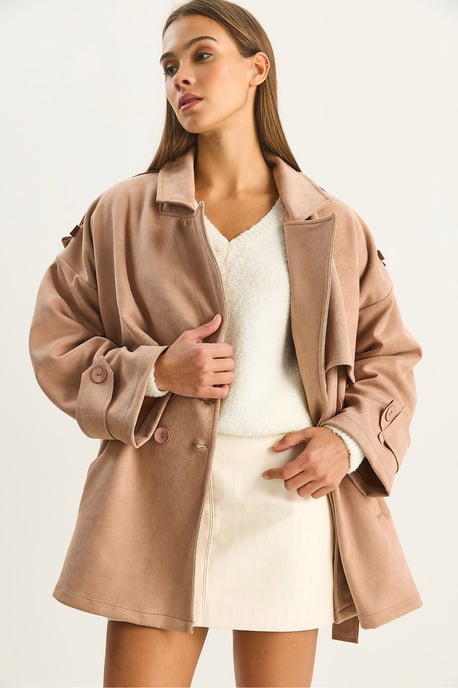 Oversized Faux Suede Trenchcoat - Image 4