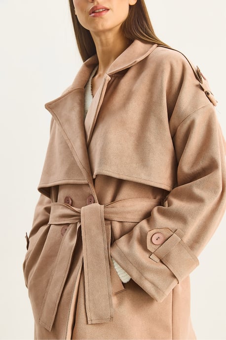 Oversized Faux Suede Trenchcoat - Image 6