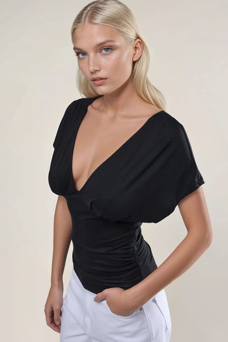 Gerimpelde V-hals T-shirt - Image 3