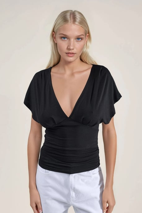 Gerimpelde V-hals T-shirt - Image 6