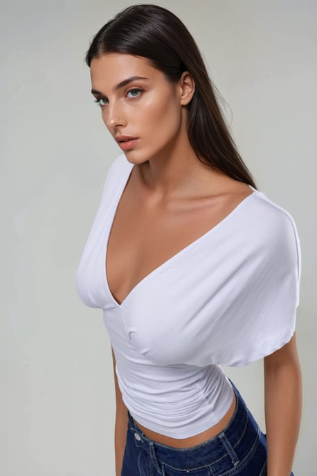 Gerimpelde V-hals T-shirt - Image 2
