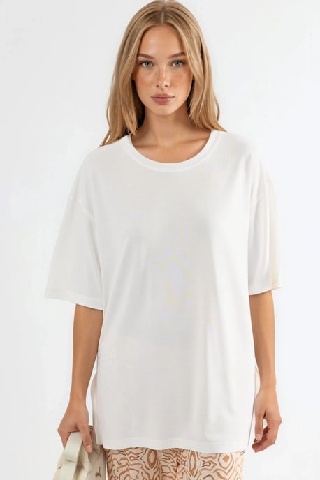 T-shirt met ronde hals en korte mouwen met schoorsteenaccenten - Image 1