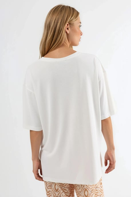 T-shirt met ronde hals en korte mouwen met schoorsteenaccenten - Image 3