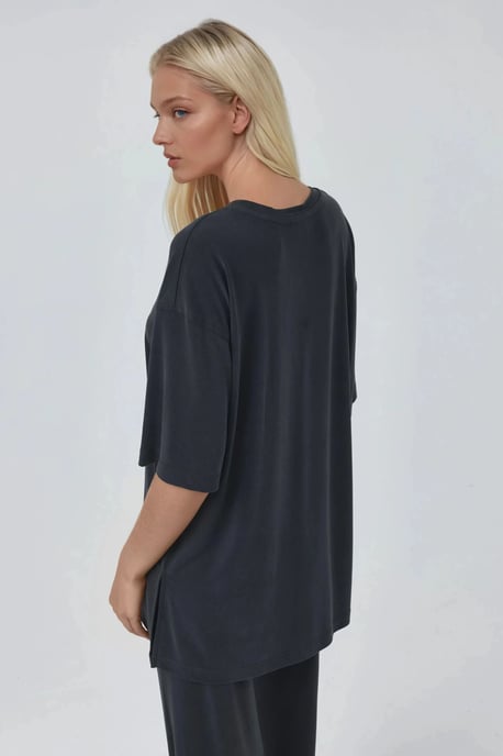 T-shirt met korte mouwen en slitsdetails op de ronde hals - Image 3