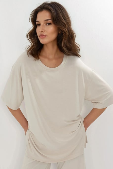 T-shirt met Splitdetails en Ronde Hals en Korte Mouwen - Image 1