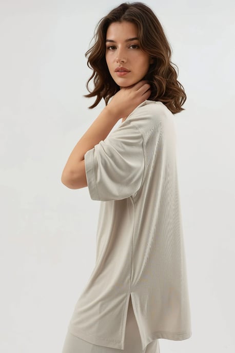 T-shirt met Splitdetails en Ronde Hals en Korte Mouwen - Image 2