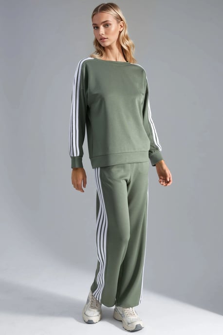 Gestreepte Sweatshirt met Ronde Hals & Rechte Broek Set - Image 1