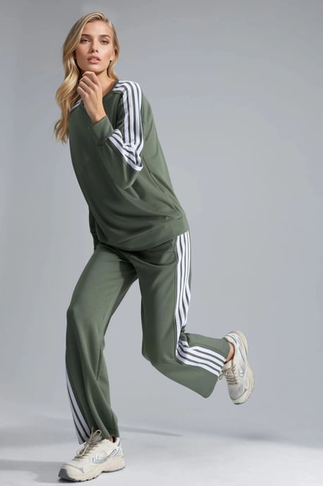 Gestreepte Sweatshirt met Ronde Hals & Rechte Broek Set - Image 2