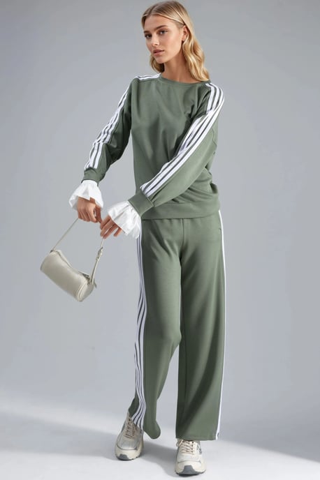 Gestreepte Sweatshirt met Ronde Hals & Rechte Broek Set - Image 4