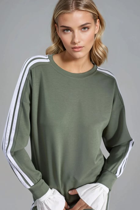 Gestreepte Sweatshirt met Ronde Hals & Rechte Broek Set - Image 6
