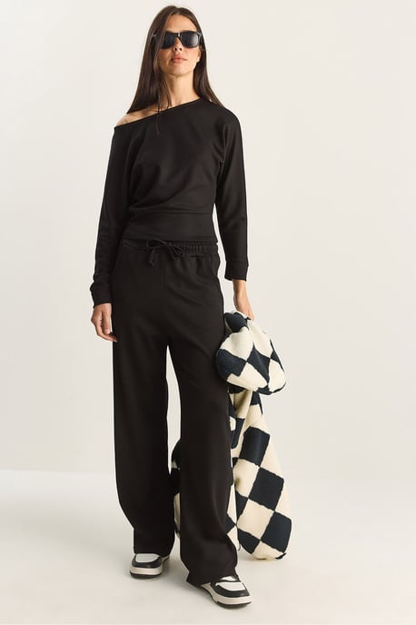 Asymmetrische Kraag Gebreide Hoge Taille Twee-Delige Set - Image 4