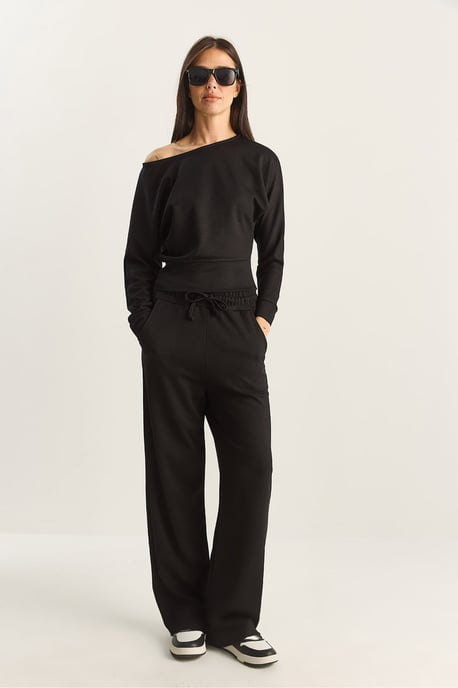 Asymmetrische Kraag Gebreide Hoge Taille Twee-Delige Set - Image 5