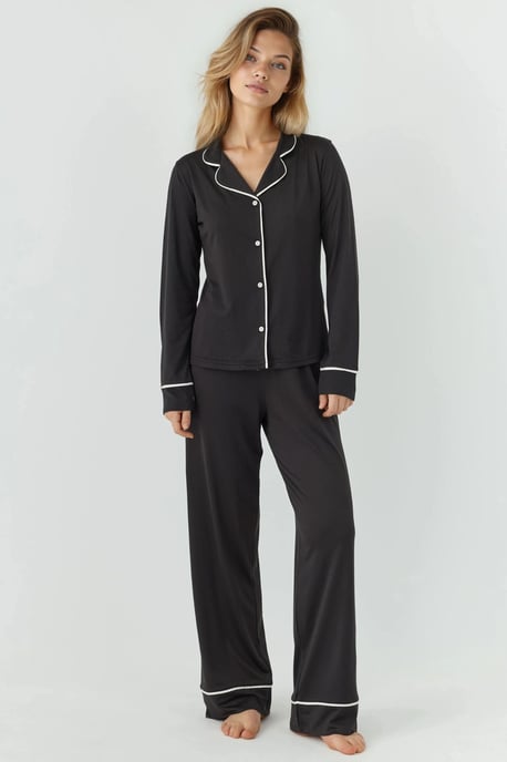 Ontspannen Pasvorm Lange Mouw Extra Zachte Touche Pyjama Set met Kraag - Image 1
