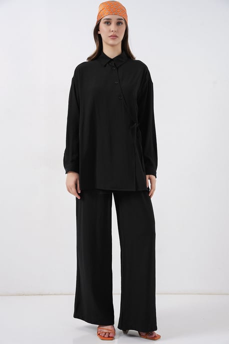 Tunic-pantalonset met strikdetail en kraag - Image 1
