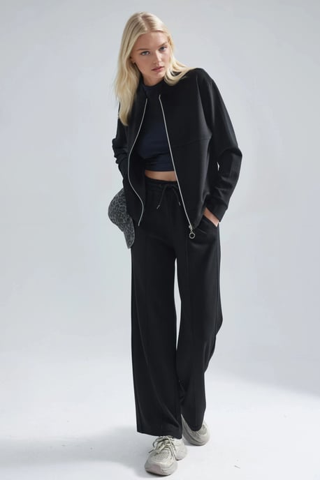 Modal Touch Sweater met Rits en Geribbelde Broek Set - Image 1