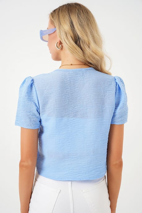 Gestructureerde V-hals Linnenmix Croptop - Image 6