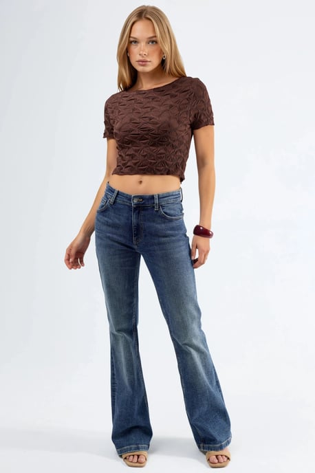 Korte Mouwen Textuur Boothals Slim Fit Cropped T-Shirt - Image 5