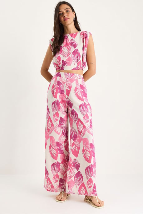 Bloemenprint Crop Top en Wijde Broek Set - Image 1