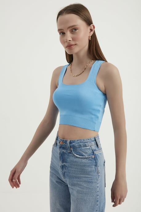 Geweven Vierkante Halslijn Mouwloze Basis Croptop - Image 2