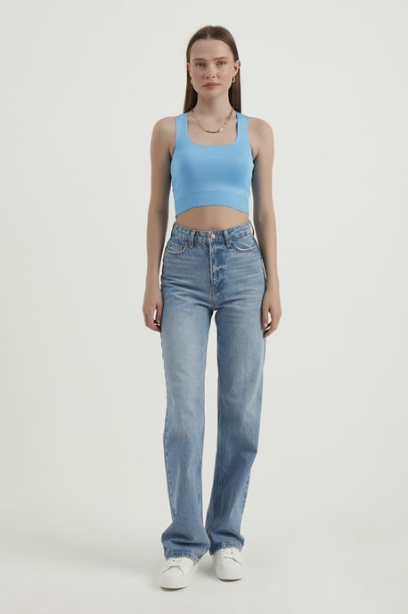 Geweven Vierkante Halslijn Mouwloze Basis Croptop - Image 3