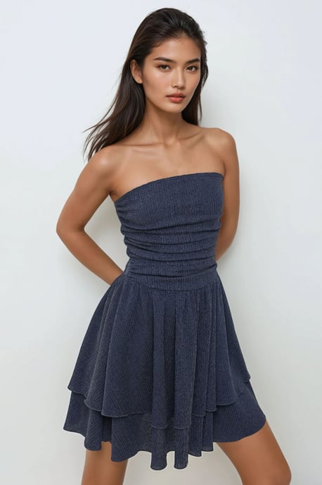 Strapless Textured Ruffle Minijurk - Image 3