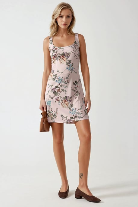 Bodycon Mini Jurk met Vierkante Kraag en Bloemenprint - Image 2