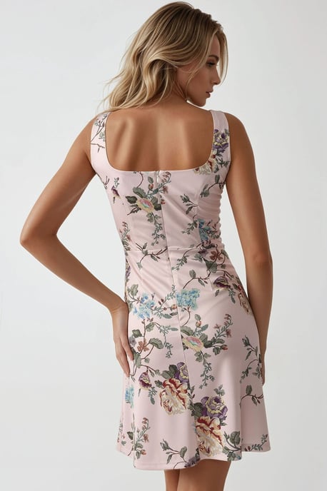 Bodycon Mini Jurk met Vierkante Kraag en Bloemenprint - Image 5