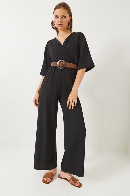 V-hals Wijde Pijpen Jumpsuit met Strik - Image 3
