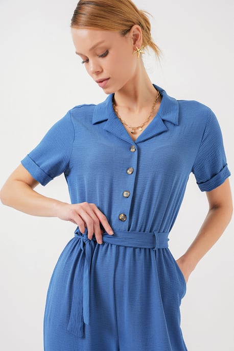 Shirtkraag Relaxed Fit Jumpsuit met Strik - Image 4