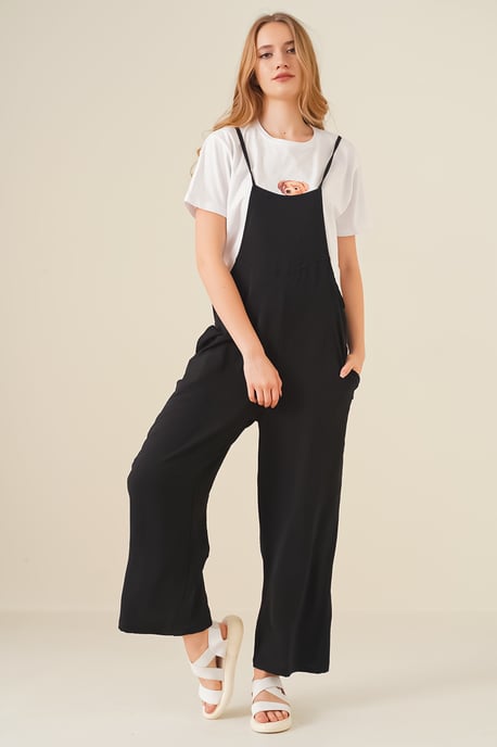 Ontspannen Fit Brede Pantalon Jumpsuit met Vierkante Kraag - Image 2