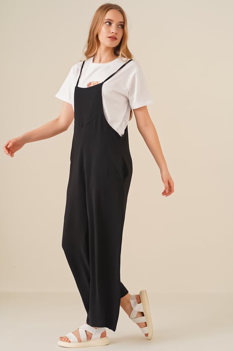 Ontspannen Fit Brede Pantalon Jumpsuit met Vierkante Kraag - Image 3