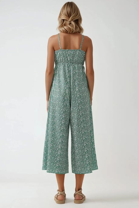 Wijde Been Bloemen Gebreide Jumpsuit met V-Hals - Image 4