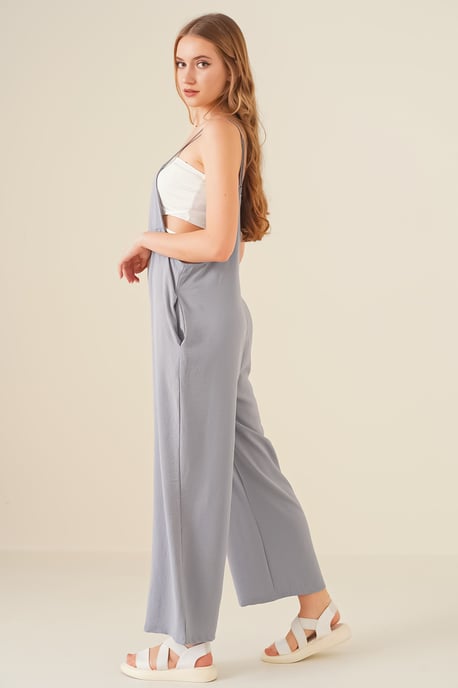 Ontspannen Pasvorm Brede Pijpen Jumpsuit met Vierkante Kraag - Image 3