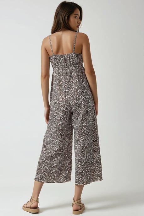 Wijde Been Bloemen Gebreide Jumpsuit met V-hals - Image 3