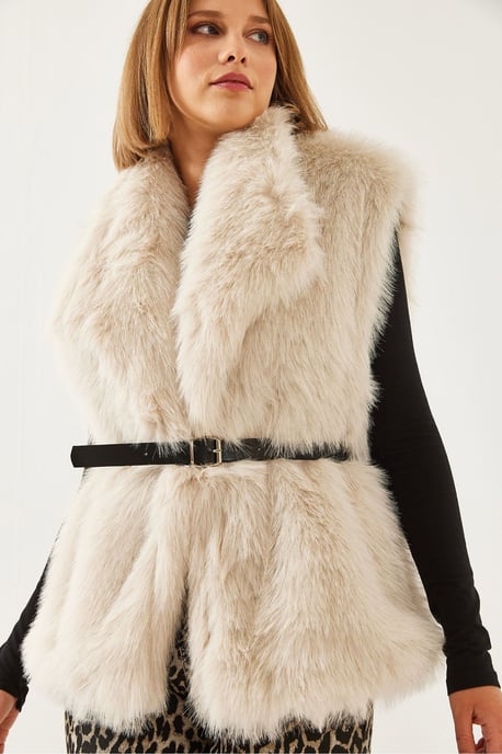 Faux Fur Sjaalkraag Geknoopte Mouwloze Vest - Image 2