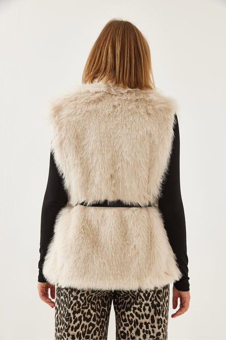 Faux Fur Sjaalkraag Geknoopte Mouwloze Vest - Image 4